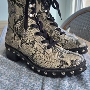 SCHUTZ Snakeskin Combat Boots with Black Laces